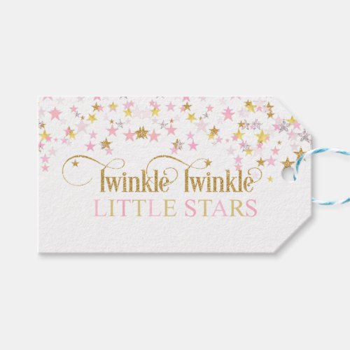 Twinkle Little Stars Twins Baby Shower Pink Gold Gift Tags