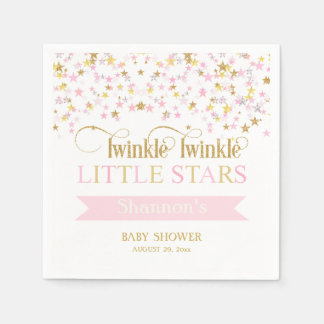 Twinkle Little Stars Twins Baby Shower Pink Gold Napkins