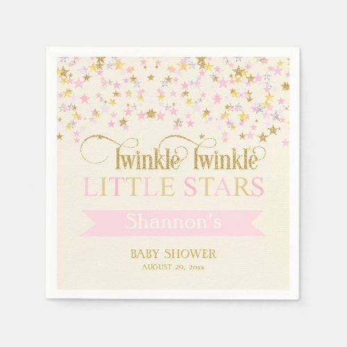 Twinkle Little Stars Twins Baby Shower Pink Gold Napkins