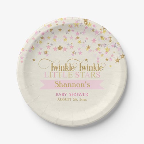 Twinkle Little Stars Twins Baby Shower Pink Gold Paper Plates