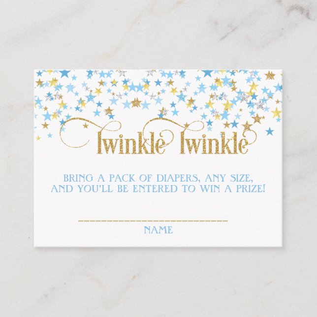 Twinkle Little Stars Twins Diaper Raffle Blue Gold Enclosure Card (Front)