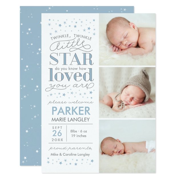 Twinkle Multi Photo Baby Boy Birth Announcement