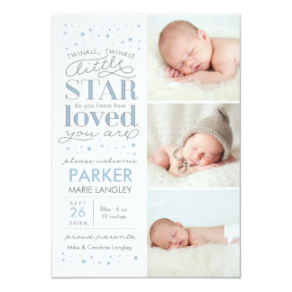 Twinkle Multi Photo Baby Boy Birth Announcement