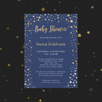 Twinkle Navy Gold Star Baby Shower Invitation by lemontreecards at Zazzle