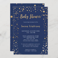 Twinkle Navy Gold Star Baby Shower Invitation