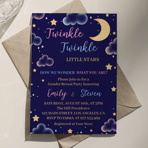 Twinkle Night Little Star Gender Reveal Invitation