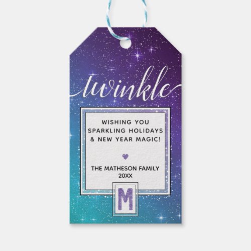 TWINKLE Purple Watercolor Monogram  Teal Starry Gift Tags