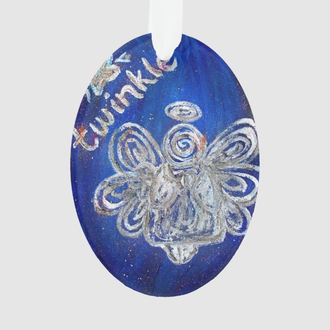 Twinkle Silver Angel Art Holiday Ornament (Back)