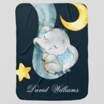 Twinkle Sleeping Elephant Baby Boy Monogram Custom Blanket