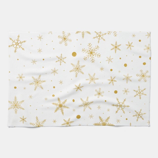 Twinkle Snowflake 3 -Gold & White- Kitchen Towel (Horizontal)