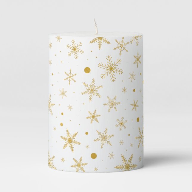 Twinkle Snowflake 3 -Gold & White- Pillar Candle (Front)