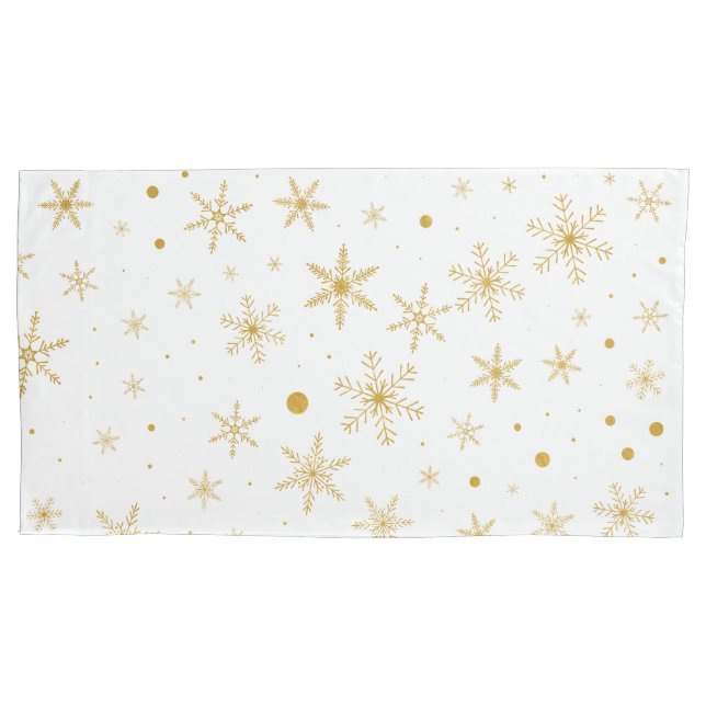 Twinkle Snowflake 3 -Gold & White- Pillow Case (Front)