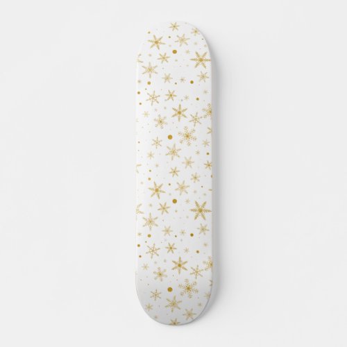 Twinkle Snowflake 3 _Gold  White_ Skateboard