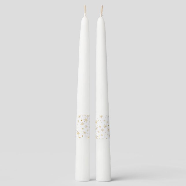 Twinkle Snowflake 3 -Gold & White- Taper Candle (Front)
