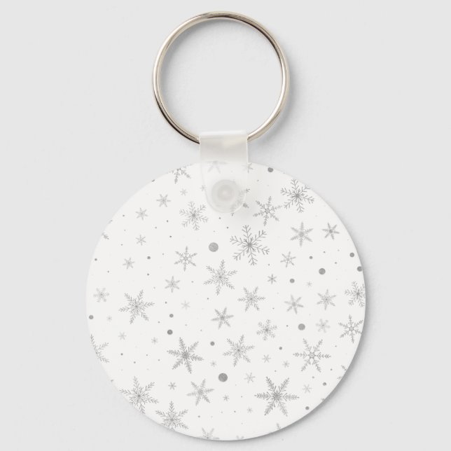 Twinkle Snowflake -Silver Gray & White- Keychain (Front)