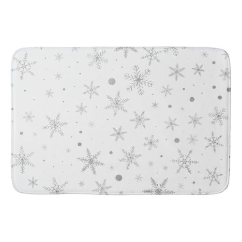 Twinkle Snowflake _Silver Grey  White_ Bath Mat