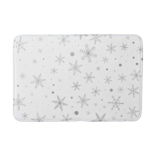 Twinkle Snowflake _Silver Grey  White_ Bath Mat