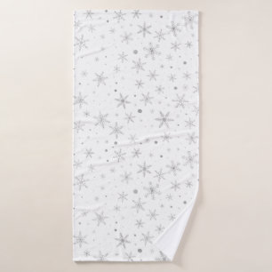 Twinkle Snowflake -Silver Grey & White- Bath Towel