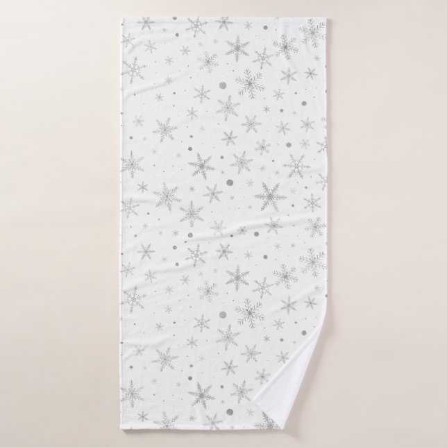 Twinkle Snowflake -Silver Grey & White- Bath Towel (Bath Towel)