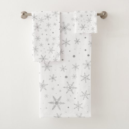 Twinkle Snowflake _Silver Grey  White_ Bath Towel Set