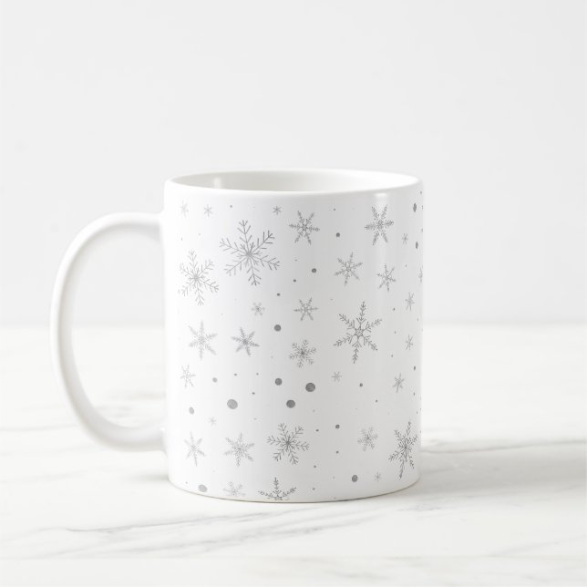 Twinkle Snowflake -Silver Grey & White- Coffee Mug (Left)