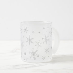 Twinkle Snowflake -Silver Grey & White- Frosted Glass Coffee Mug