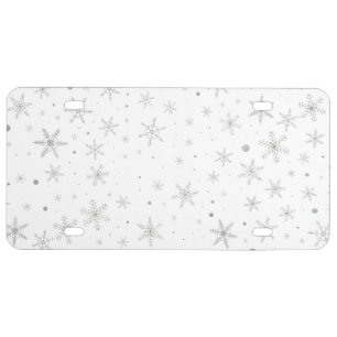 Twinkle Snowflake -Silver Grey & White- License Plate