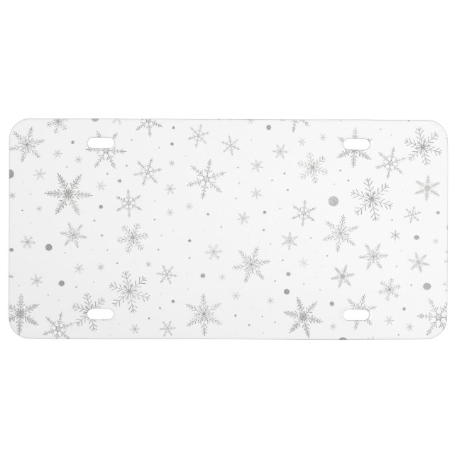 Twinkle Snowflake -Silver Grey & White- License Plate (Front)