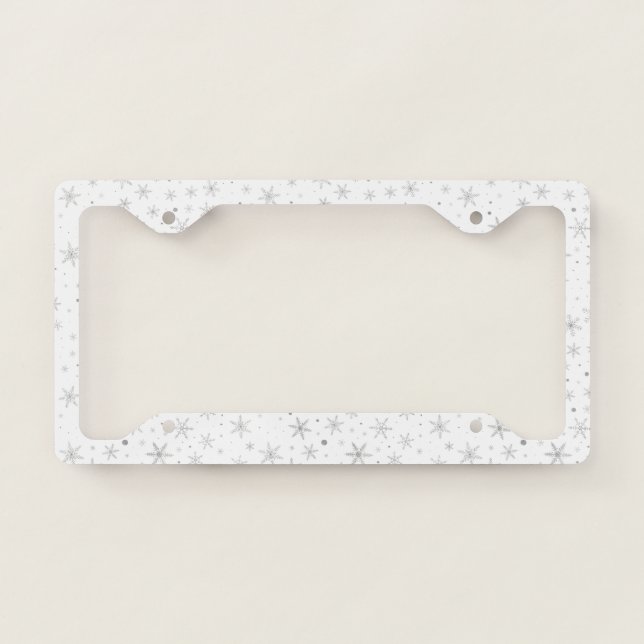 Twinkle Snowflake -Silver Grey & White- License Plate Frame (Front)