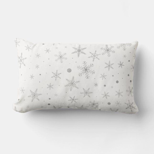 Twinkle Snowflake -Silver Grey & White- Lumbar Pillow (Front)