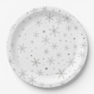 Twinkle Snowflake -Silver Grey & White- Paper Plates