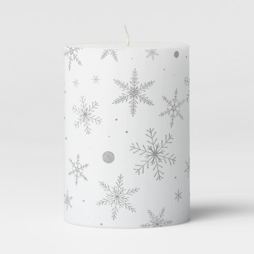 Twinkle Snowflake _Silver Grey  White_ Pillar Candle