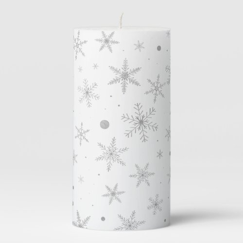 Twinkle Snowflake _Silver Grey  White_ Pillar Candle