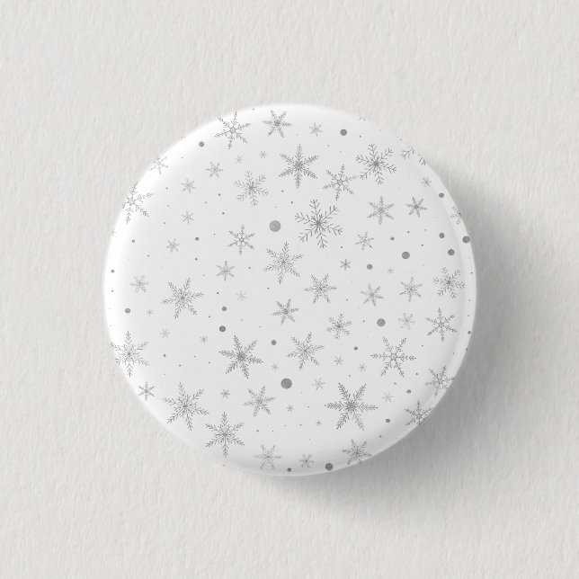 Twinkle Snowflake -Silver Grey & White- Pinback Button (Front)