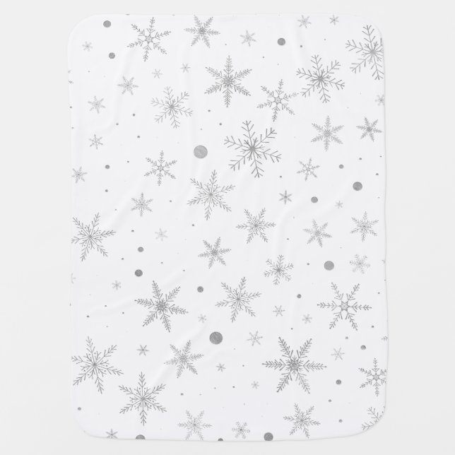 Twinkle Snowflake -Silver Grey & White- Receiving Blanket (Front)