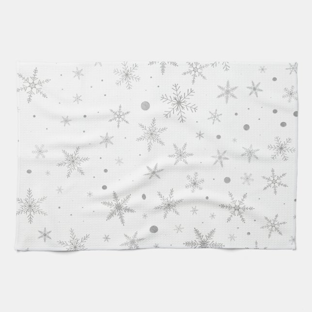 Twinkle Snowflake -Silver Grey & White- Towel (Horizontal)