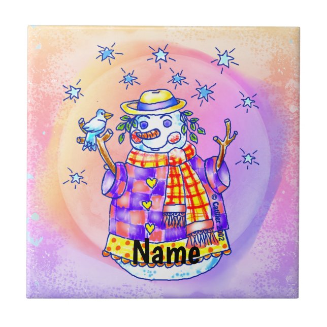 Twinkle Snowman  Ceramic Tile (Front)