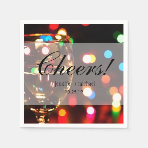 Twinkle Sparkle Bokeh Light Champagne Glass Cheers Paper Napkins