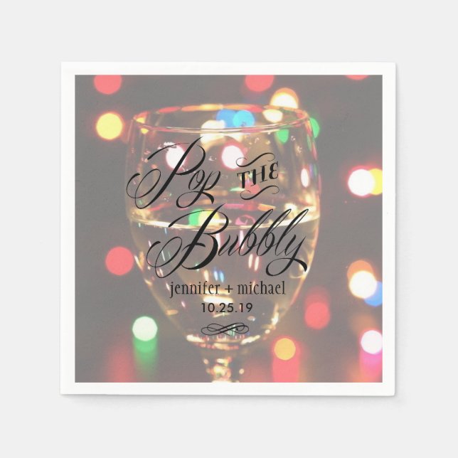 Twinkle Sparkle Bokeh Light Champagne Glass Custom Paper Napkins (Front)