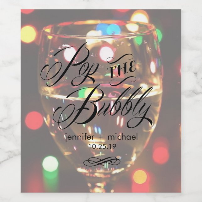 Twinkle Sparkle Bokeh Light Sparkling Wine Glass C Wine Label (Single Label)