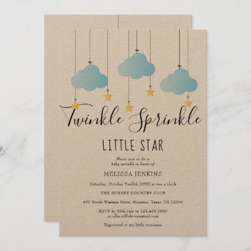Twinkle Sprinkle Baby Shower Blue Rustic Boho Invitation