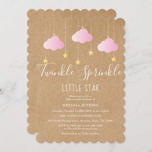 Twinkle Sprinkle Baby Shower Pink Rustic Boho Invitation