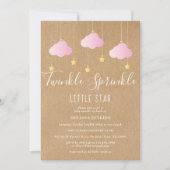 Twinkle Sprinkle Baby Shower Pink Rustic Kraft Invitation (Front)