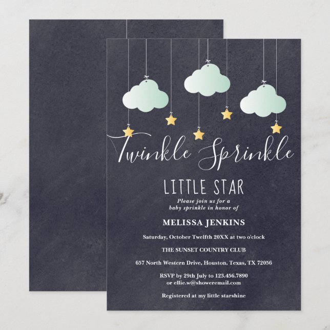 Twinkle Sprinkle Baby Shower Sprinkle Chalkboard Invitation (Front/Back)