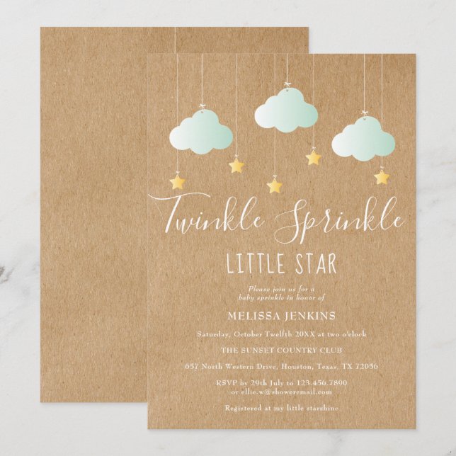 Twinkle Sprinkle Baby Shower / Sprinkle Rustic Invitation (Front/Back)