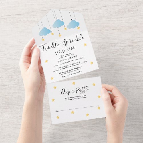 Twinkle Sprinkle Blue Boy Baby Shower All In One Invitation