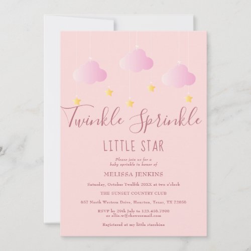 Twinkle Sprinkle Little Star Baby Girl Shower Pink Invitation