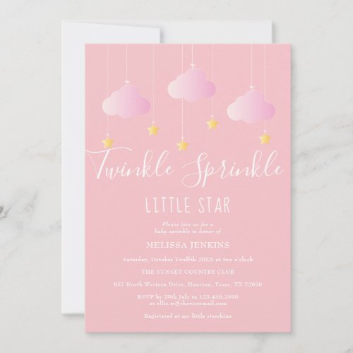 Twinkle Sprinkle Little Star Baby Girl Shower Pink Invitation