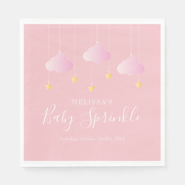 Twinkle sprinkle little star baby girl shower pink napkins (Front)