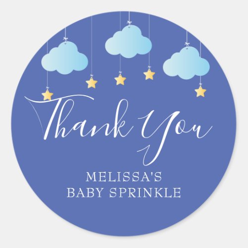 Twinkle sprinkle little star baby shower blue classic round sticker